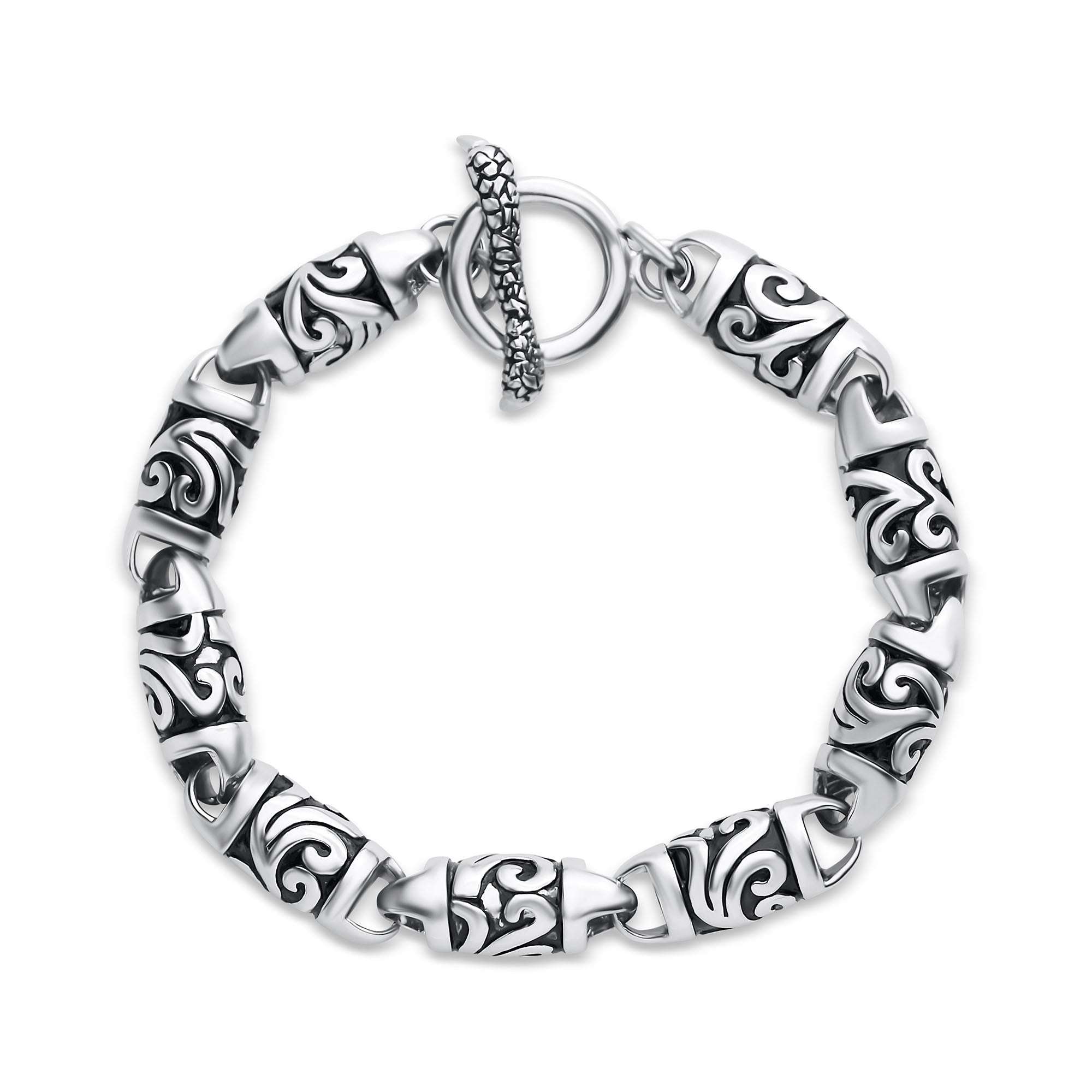 Vīriešu rokassprādze ar ornamentāliem posmiem un T-aizdari