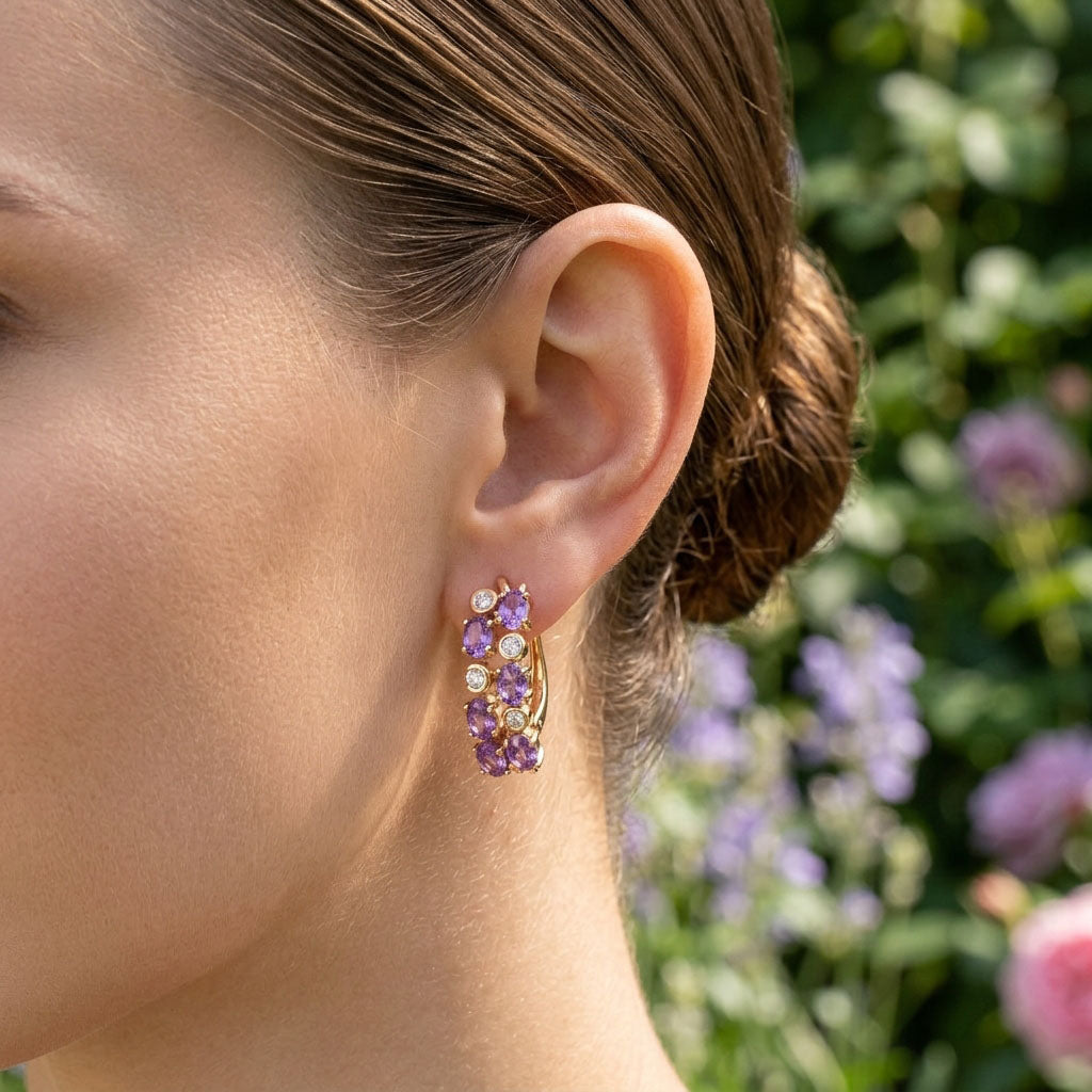 Dzirkstoši auskari ar ceriņkrāsas cirkoniem