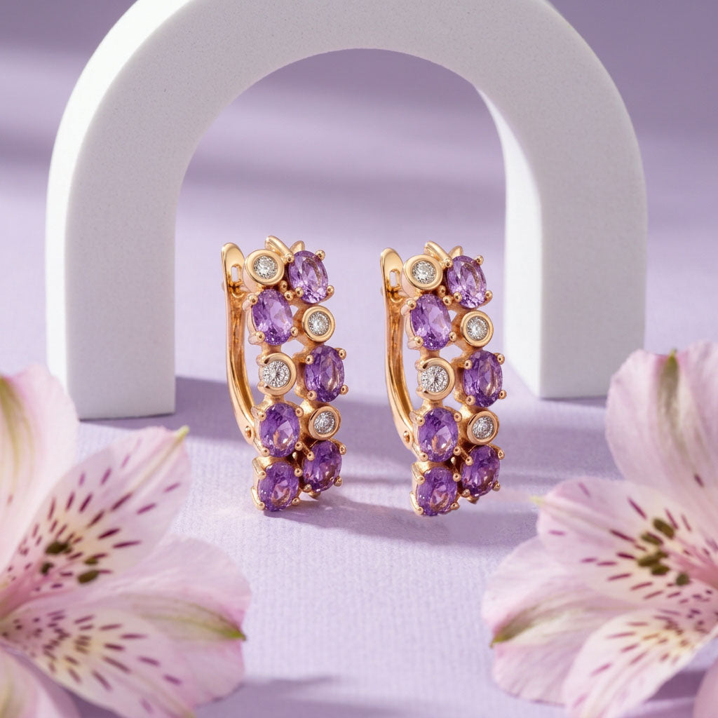 Dzirkstoši auskari ar ceriņkrāsas cirkoniem