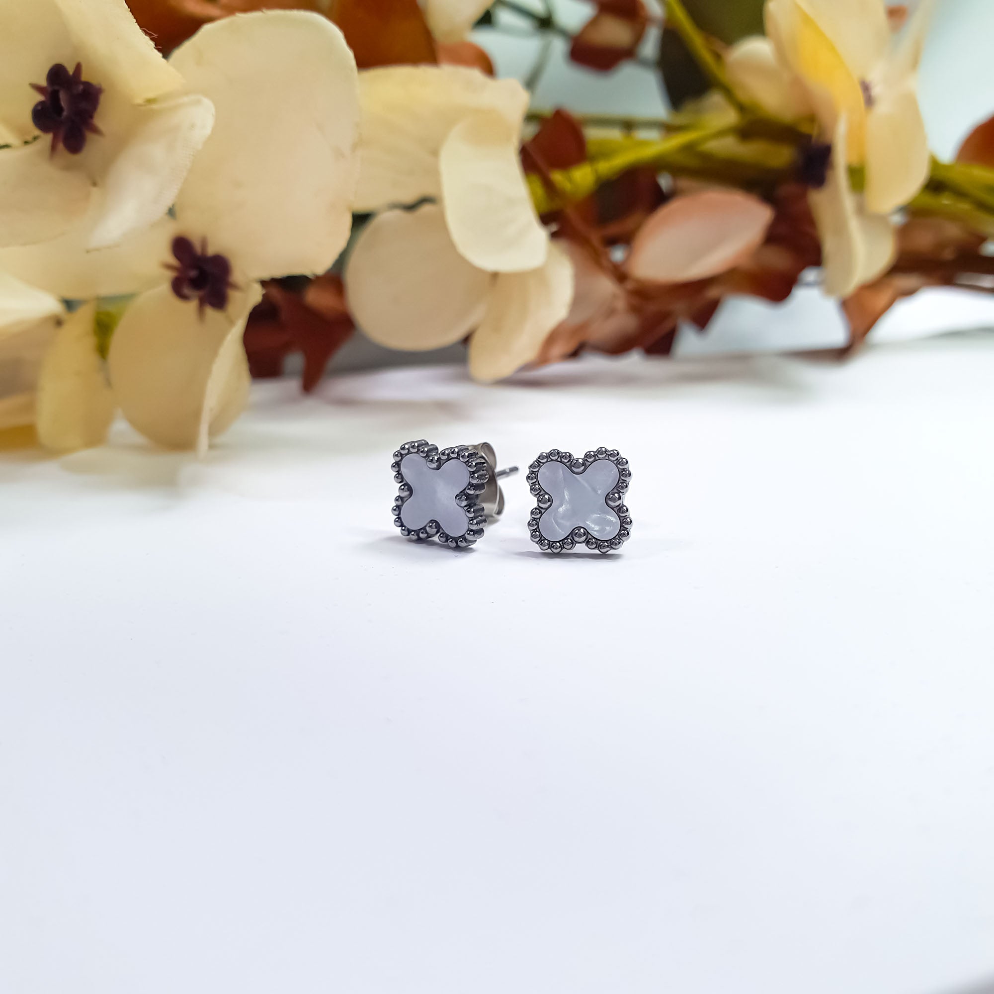 Auskari ar baltu centru un sudraba krāsas kontūru