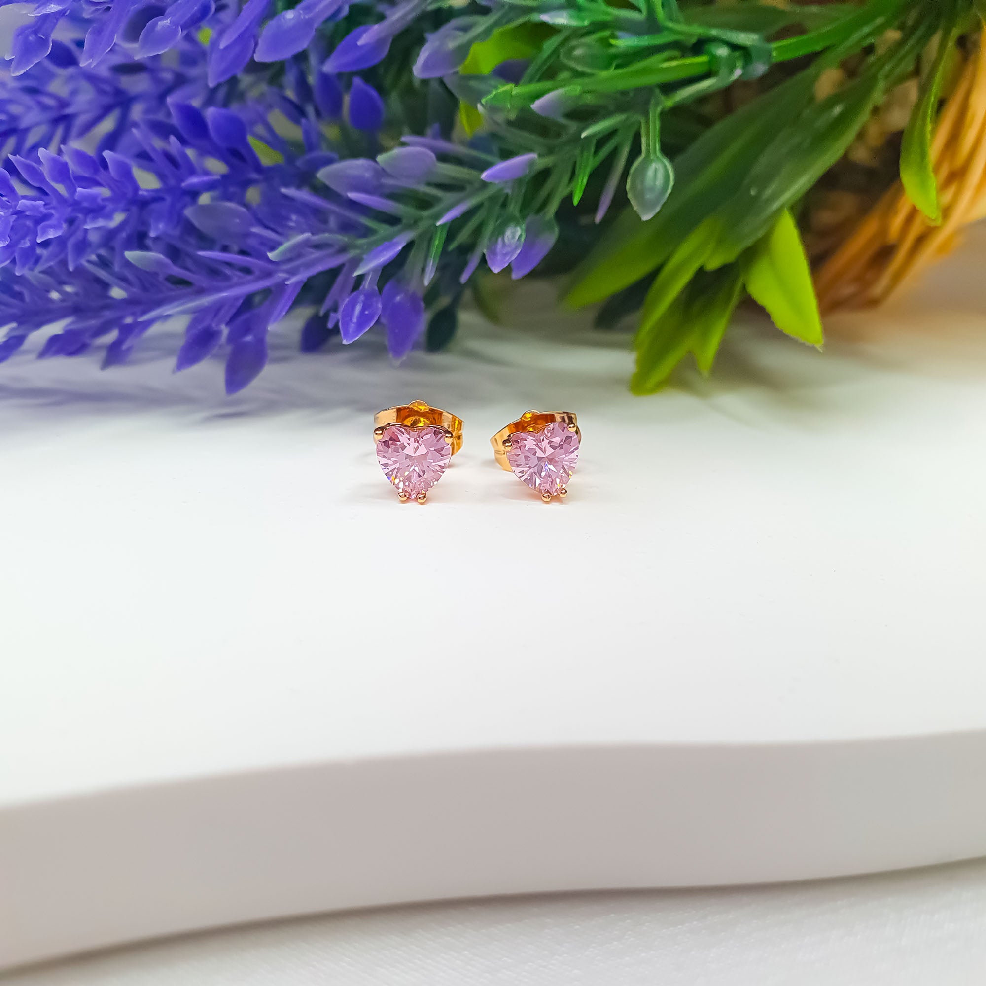 Mini sirds formas rozā cirkons auskaros