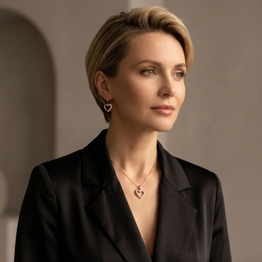 Spīdīgs rotu komplekts ar sirds kontūru