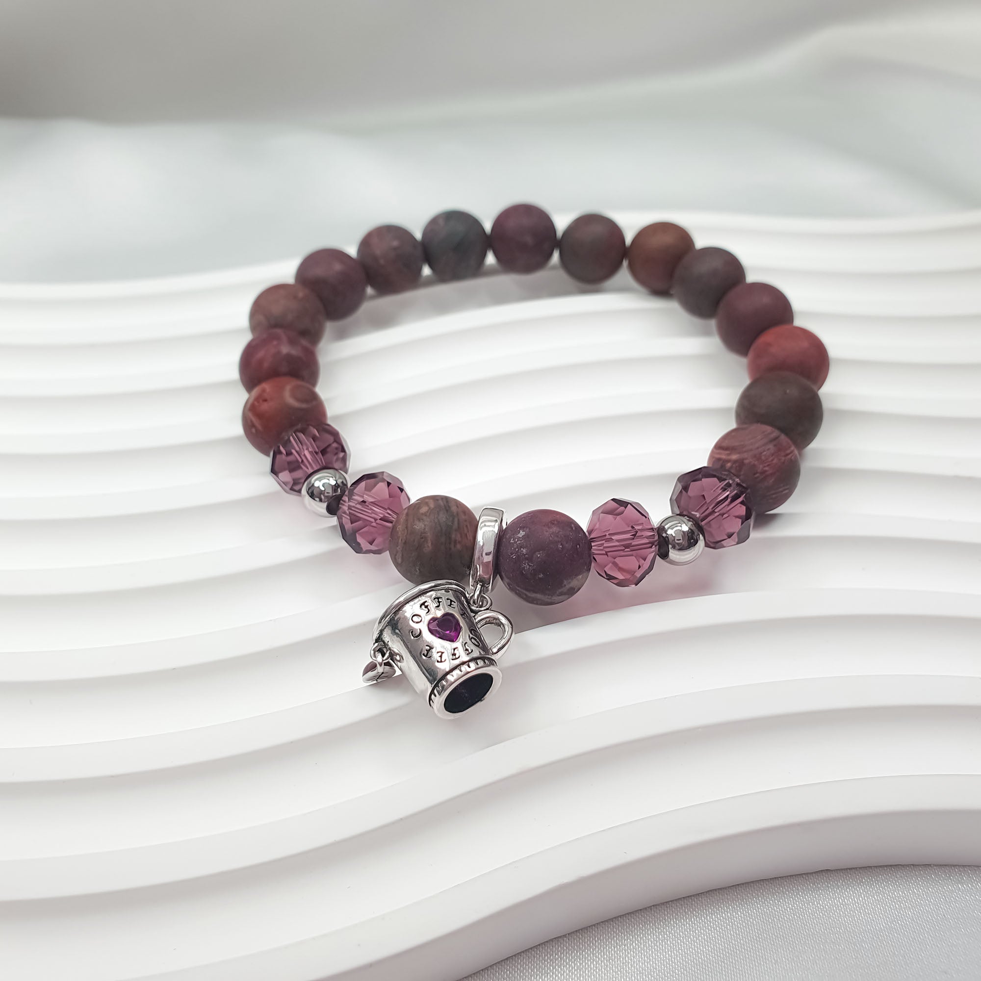 Sieviešu aproce no dabīgā Agua Nueva agāta un granāta krāsas stikla