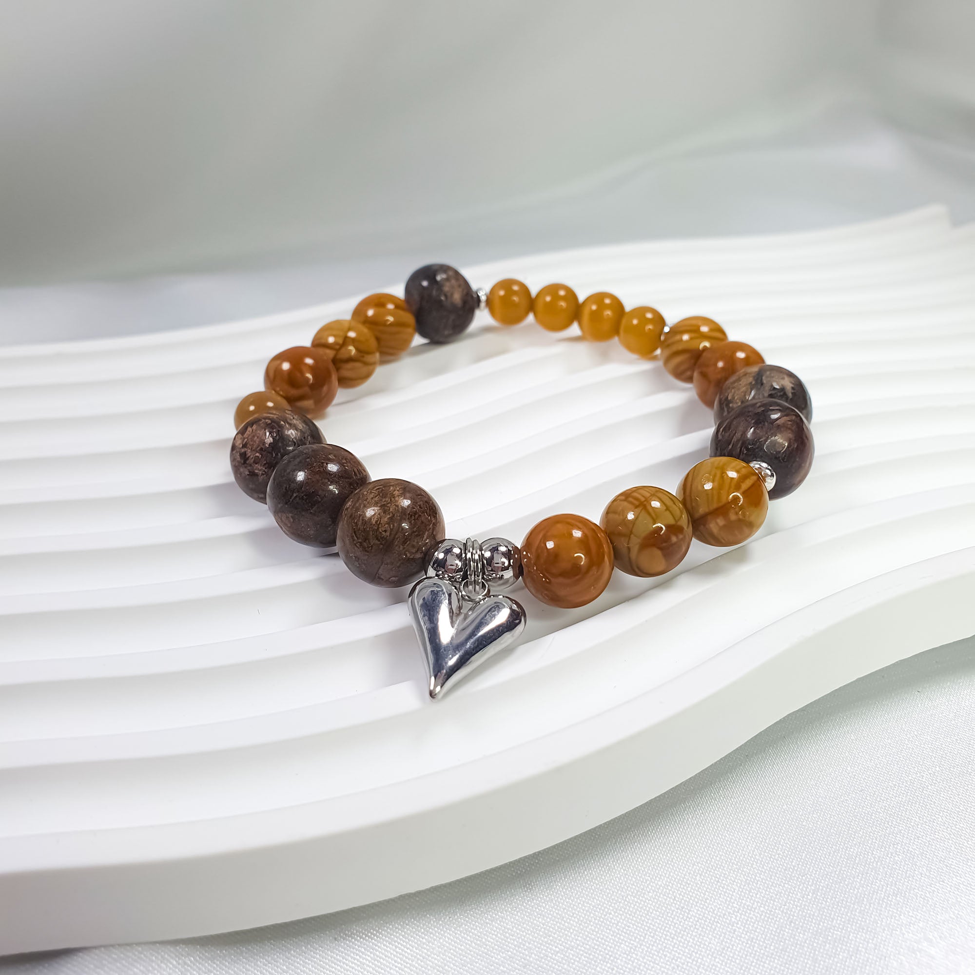 Dabīgo akmeņu un kaķacs stikla sieviešu aproce zemes toņos