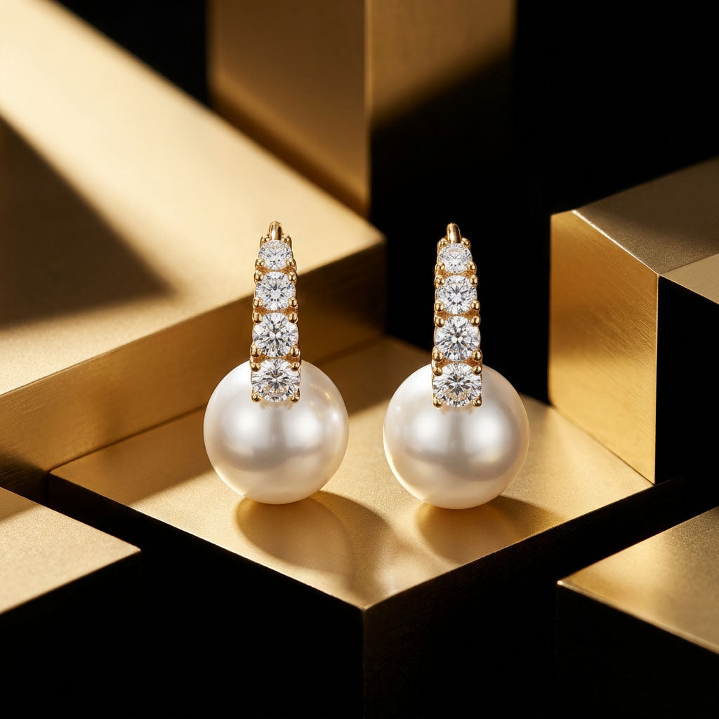 Četru cirkonu un pērles auskari