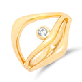 Moderns zelta gredzens ar unikālu formu un cirkonu