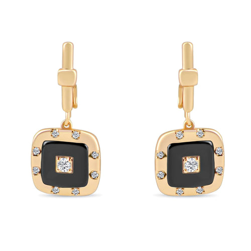 Auskari no medicīniskā zelta ar melnu keramikas kvadrātu un angļu aizdari