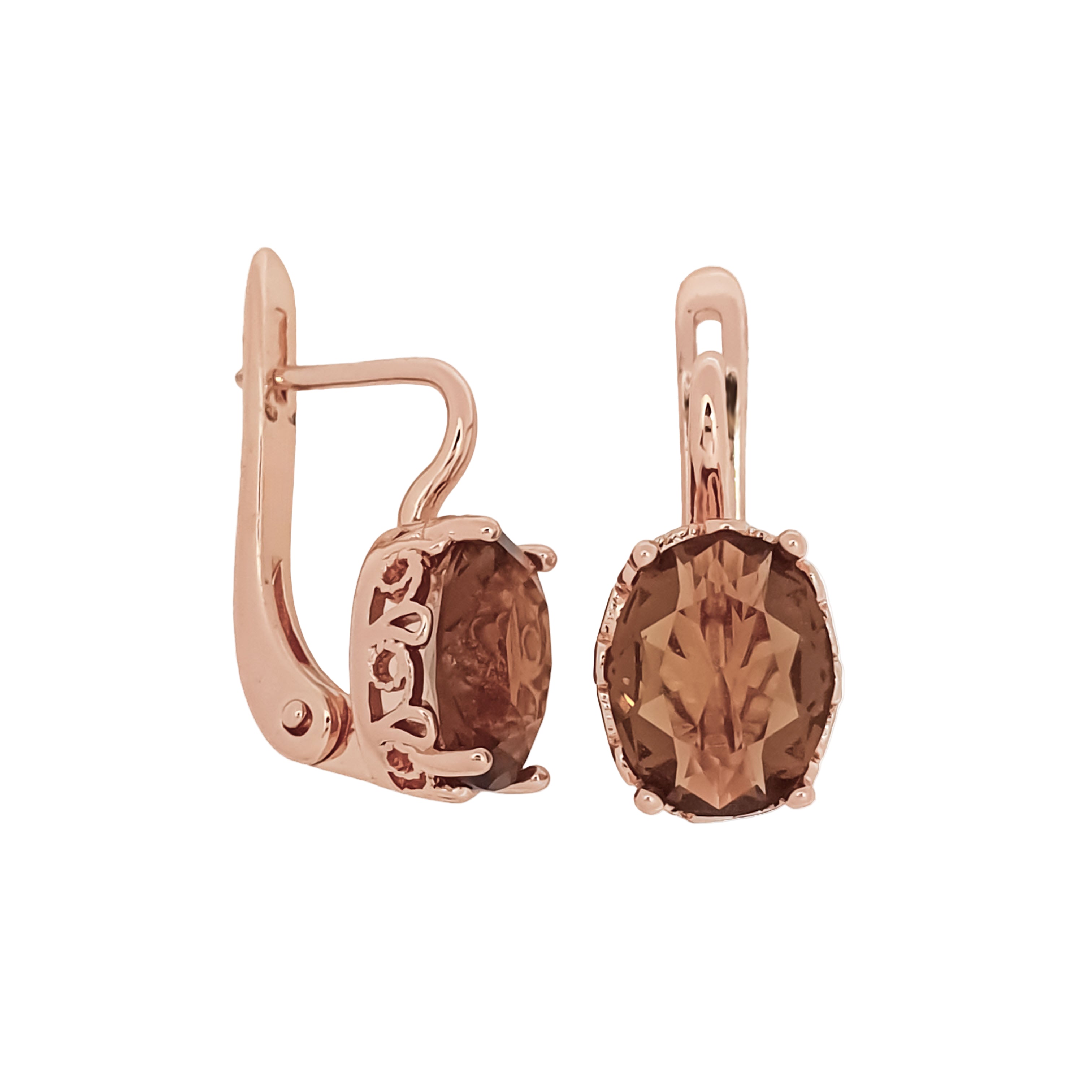 Ovālie auskari ar dziļi brūnu cirkonu