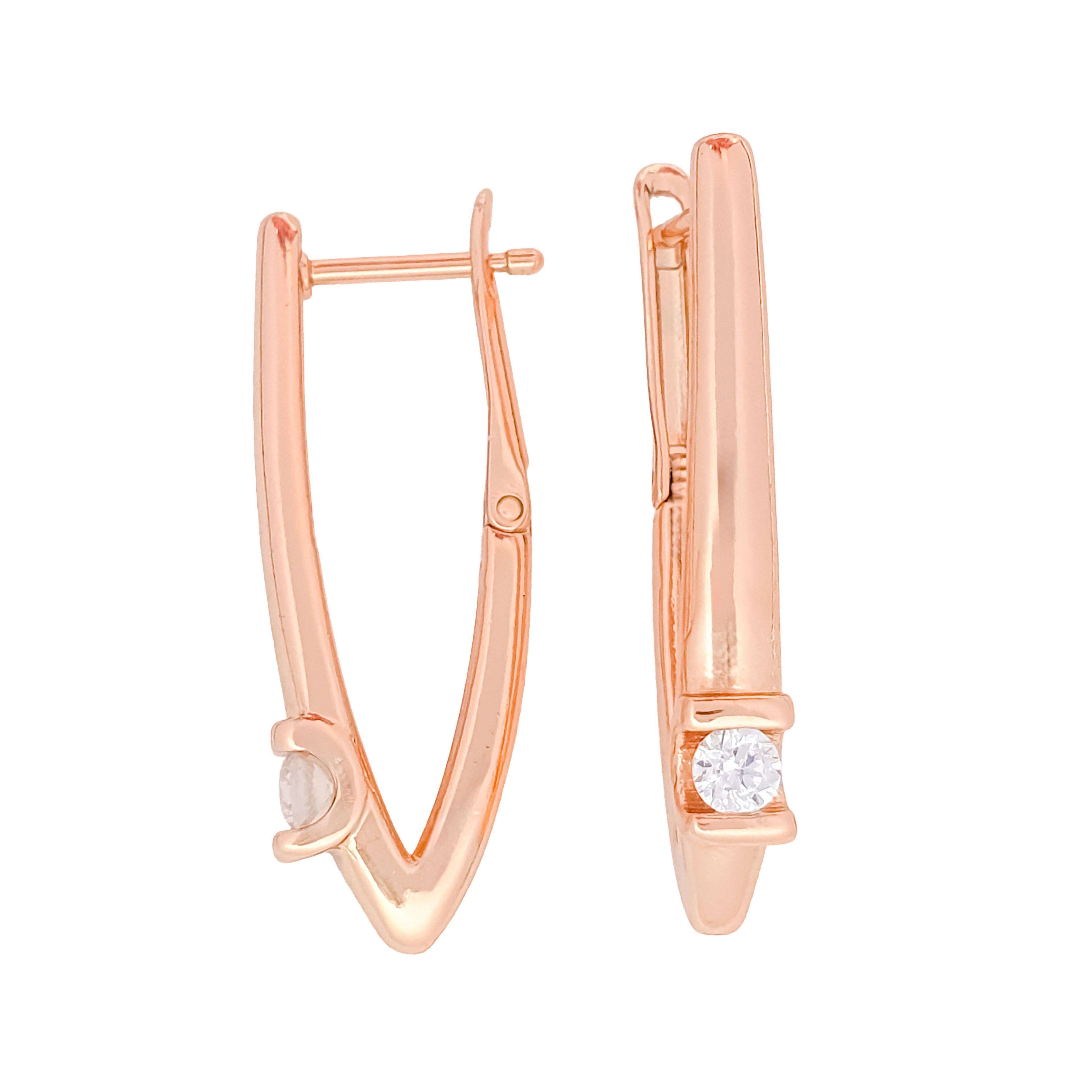 Garie V formas apzeltīti auskari ar vienu balto cirkonu