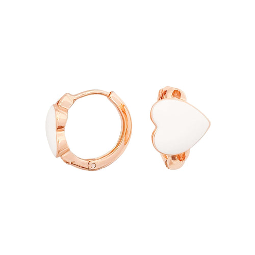 Zelta toņa riņķu auskari ar baltu emaljas sirds formu