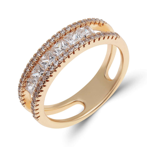 Apzeltīts gredzens ar kvadrātveida cirkoniem