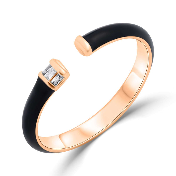 Открытое позолоченное кольцо с черной эмалью и прямоугольными цирконами