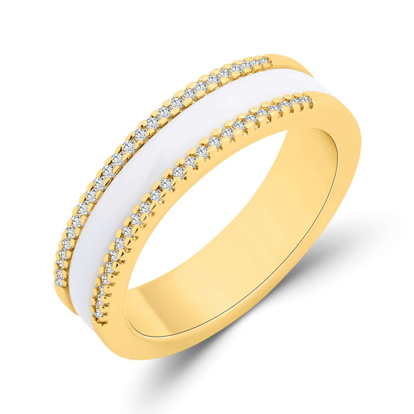 Элегантное позолоченное кольцо с белой эмалью и кристаллами