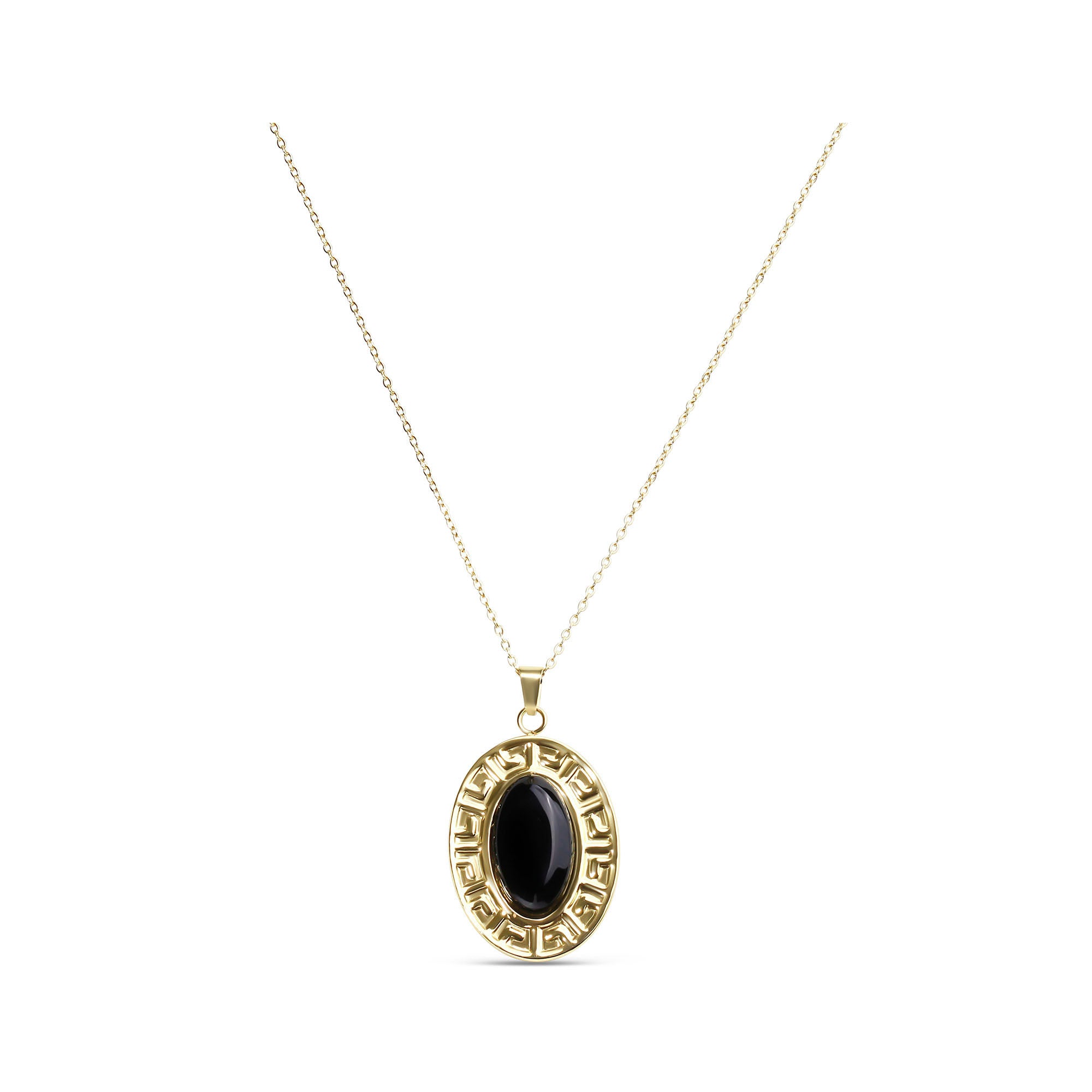 Kaklarota ar 14K pārklājumu un ovālu kulonu melnā tonī – 40–45 cm