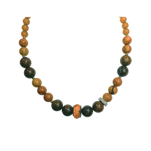 Kaklarota ar jaspja un bronzīta apaļām lodītēm