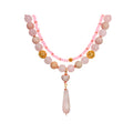 Divrindu kaklarota ar rozā kvarca pērlēm un sirds formas kulonu ar cirkoniem