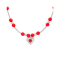 Karneola sarkana halcedona pērļu kaklarota ar sudrabotu sirds kulonu