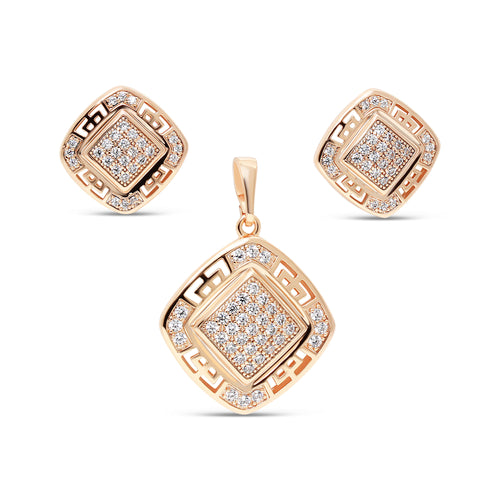 Rotu komplekts ar kvadrātveida auskariem un kulonu grieķu raksta stilā