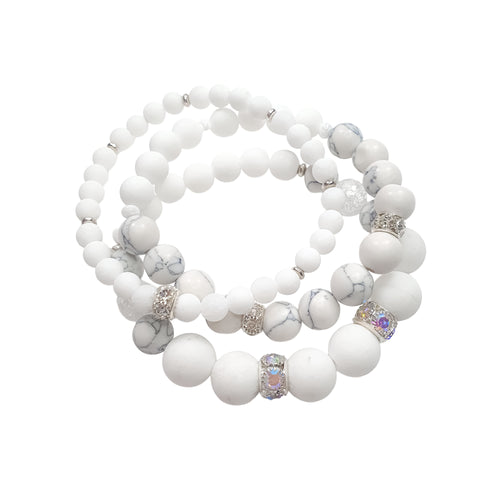 Trīs balta akmens rokassprādžu komplekts