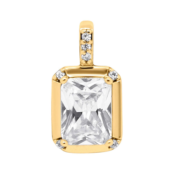 Роскошный прямоугольный кулон с крупным камнем циркона и мелкими кристаллами