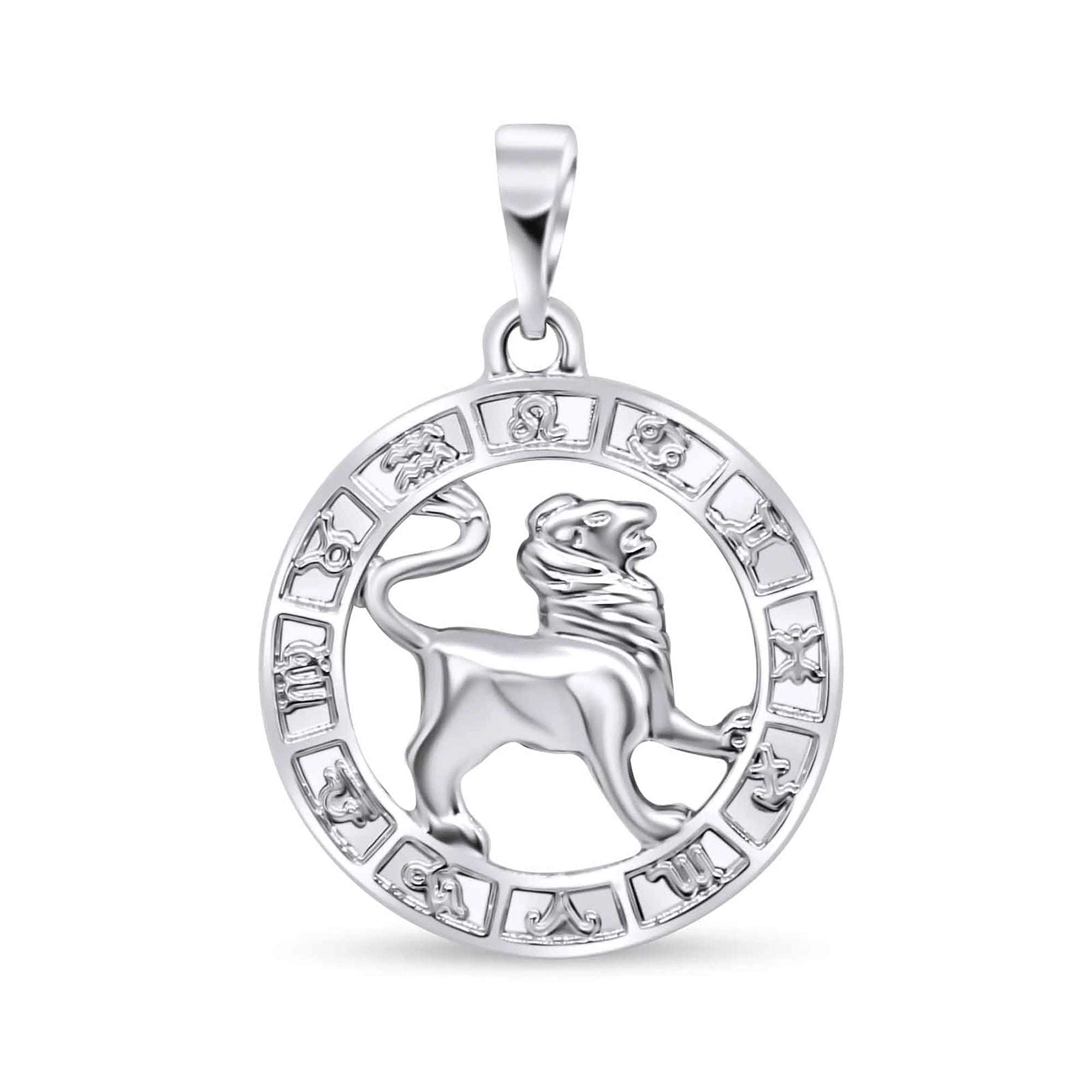Sudraba toņa zodiaka kulons ar Lauvas zīmi un pilnu zodiaka apli