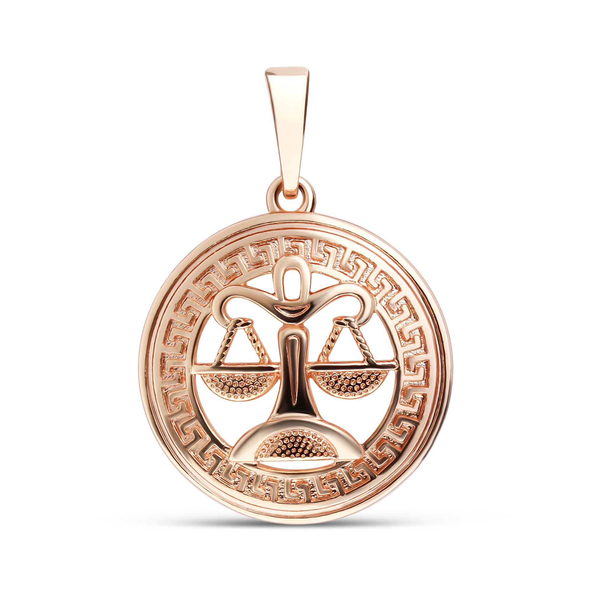 Zelta krāsas medaljons ar Svaru zodiaka attēlu un ornamentētu ietvaru