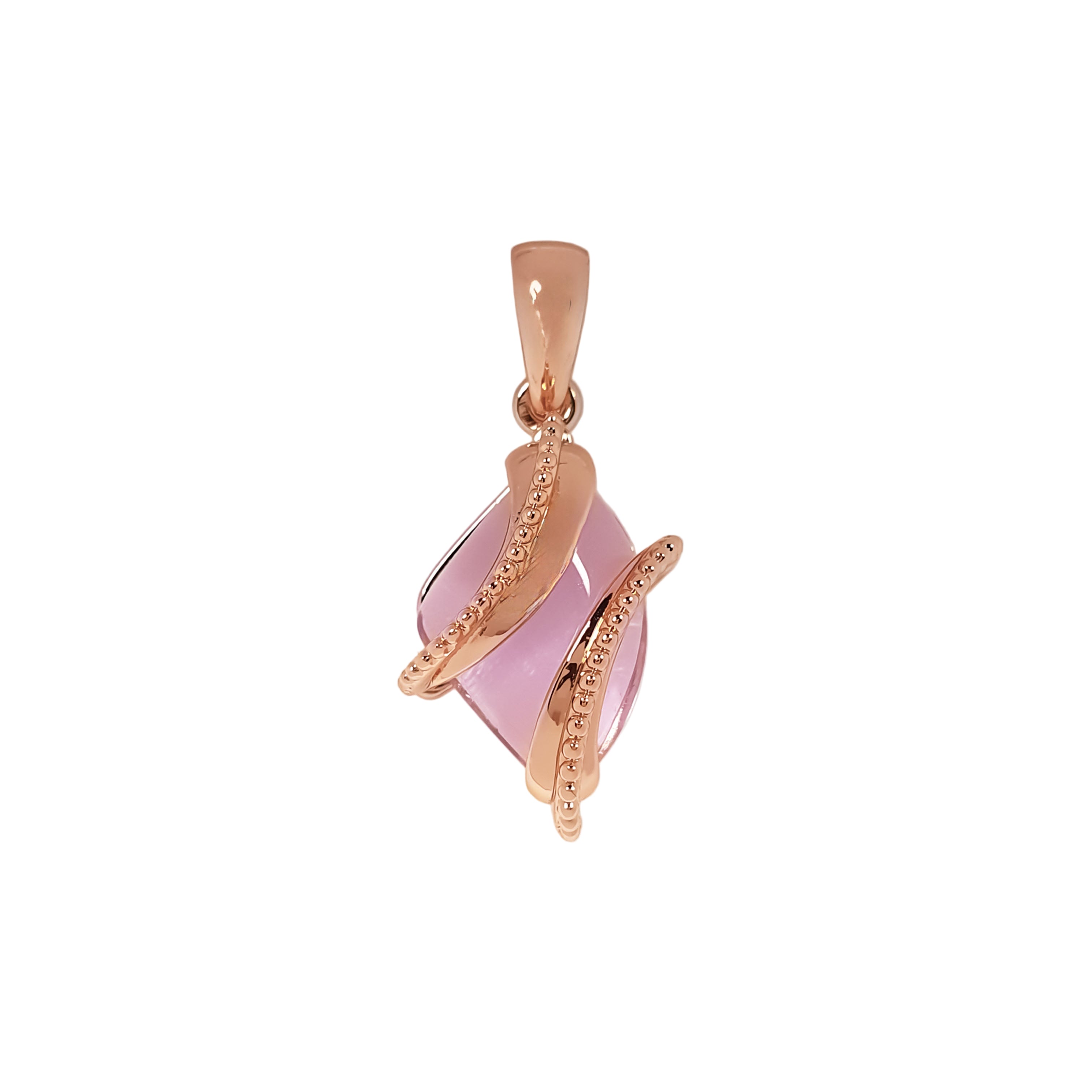 Rozā cirkona kulons ar spirālisku akcentu