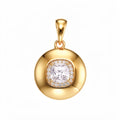 Zelta krāsas apaļš kulons ar centrālu kvadrātveida spilventiņa slīpējuma cirkonu