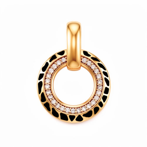 Zelta krāsas kulons ar melnas emaljas leoparda rakstu un cirkonu apli