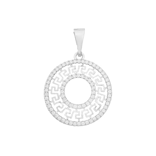 Platīnas pārklājuma kulons ar grieķu meandra ornamentu un cirkoniem