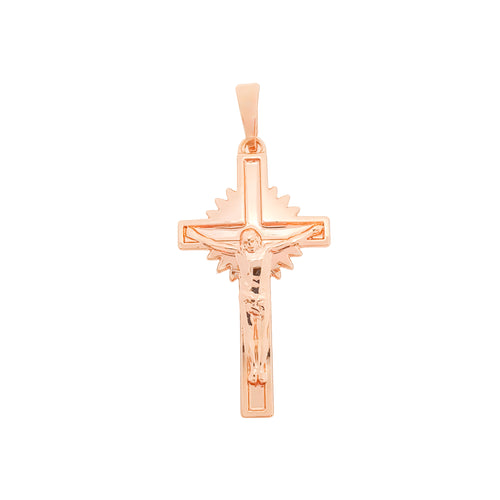 Katoļu krustiņš kulons ar Jēzus tēlu un staru motīvu zelta krāsā