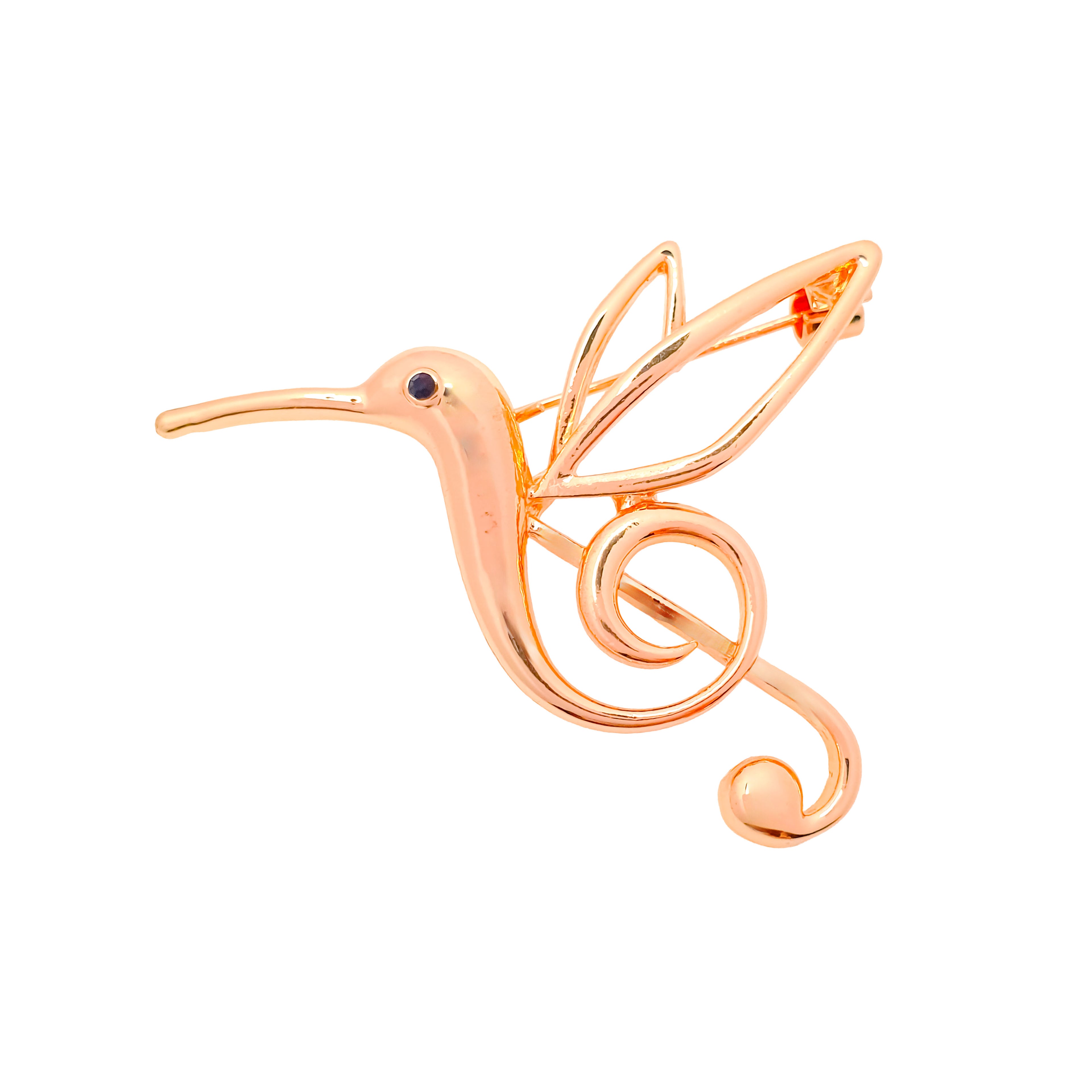 Zelta toņa kolibri piespraude ar atvērtām spārnu līnijām