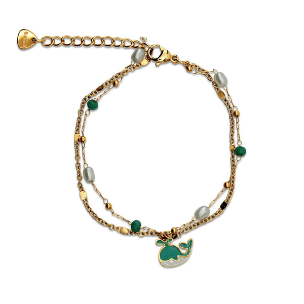 Dviejų eilių paauksuota apyrankė su banginiu