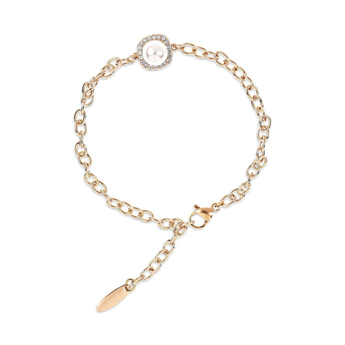 Rokassprādze ar pērli un cirkoniem, apzeltīta