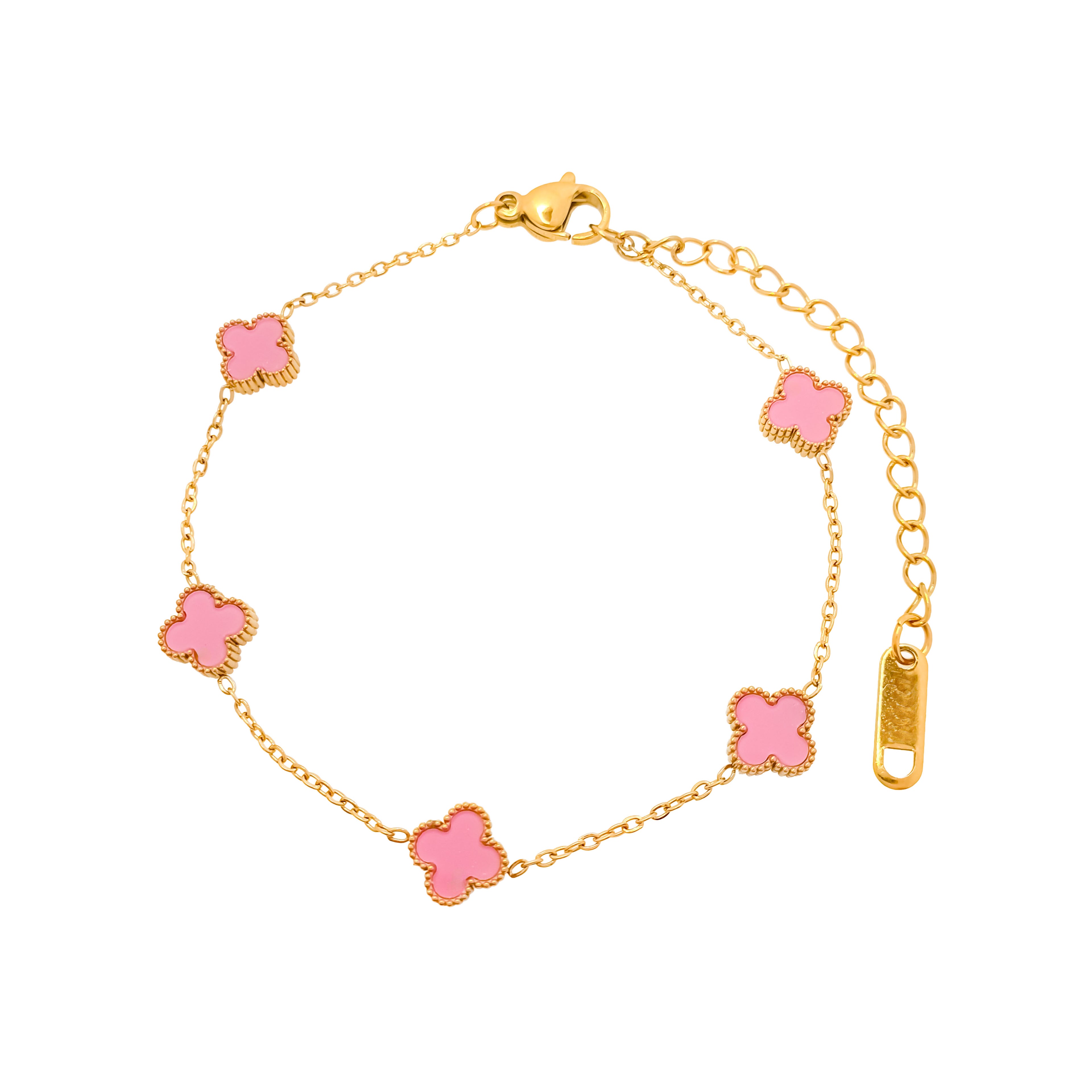 Rokassprādze ar rozā emaljas āboliņa elementiem un zelta toni